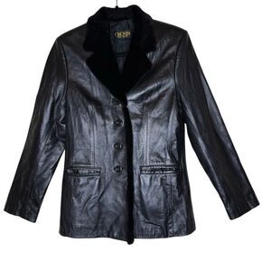 Chosen Couture Collection Leather & Mink Blazer Black Size S Vintage, Old Money